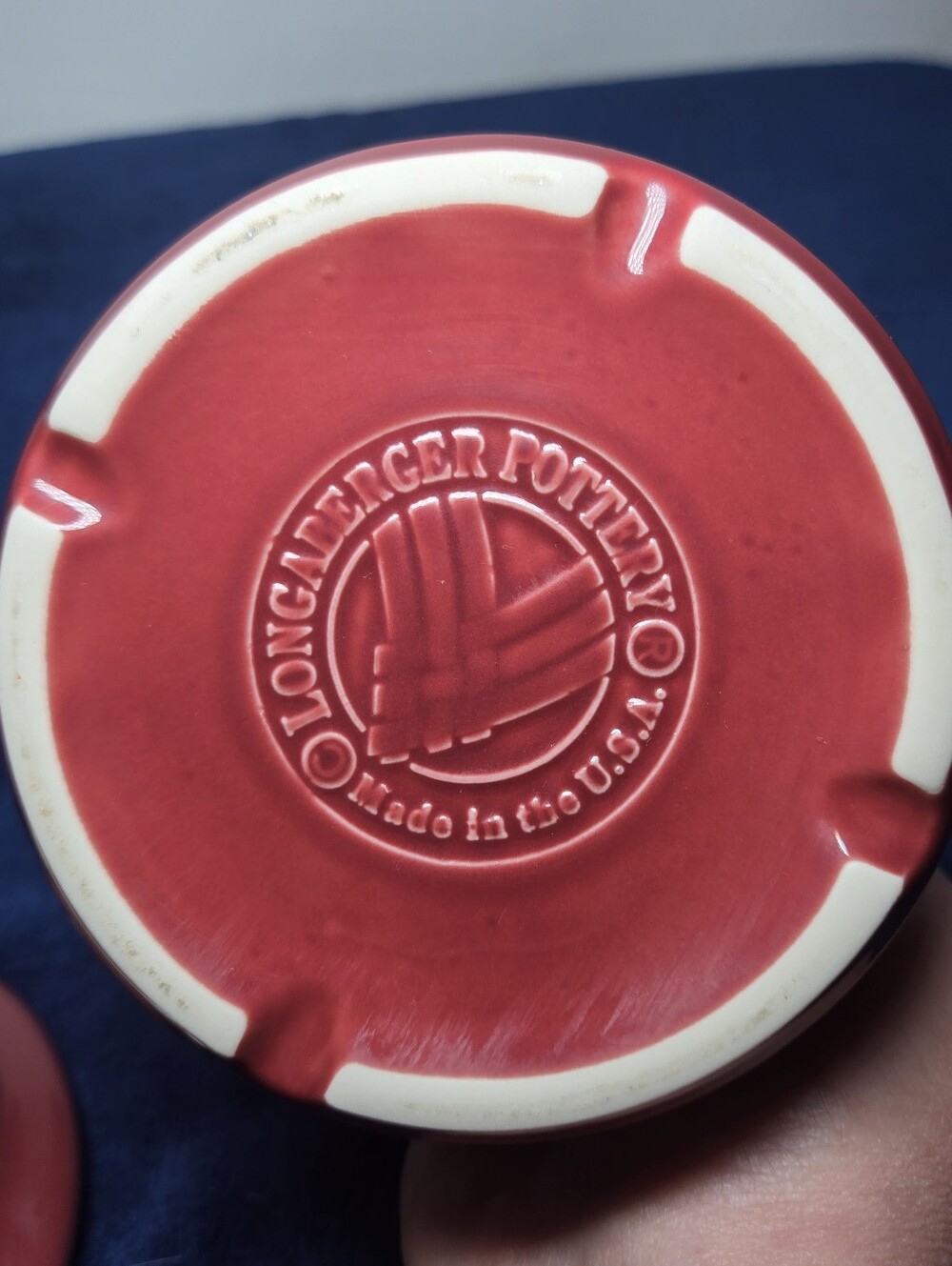 Longaberger Pottery Woven Traditions Salt Crock with Lid Paprika Red 1 Pint USA - Picture 4 of 5